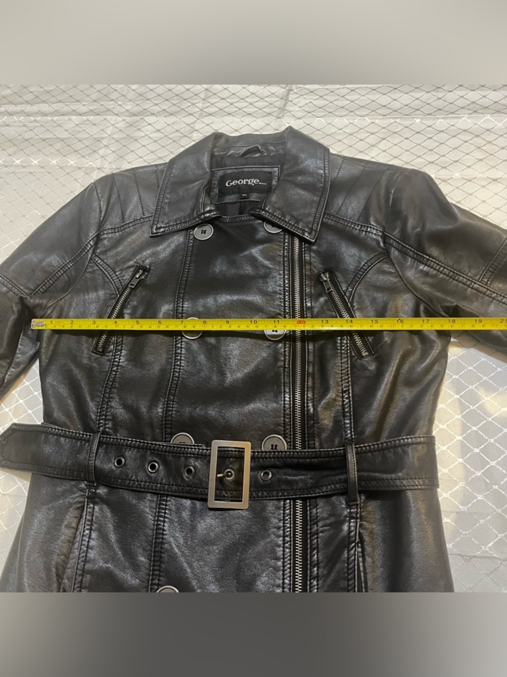 🛍️ $13 ADD-ON | Black & Silver Faux Leather Belted Button Zipper Jacket George - Picture 7 of 16